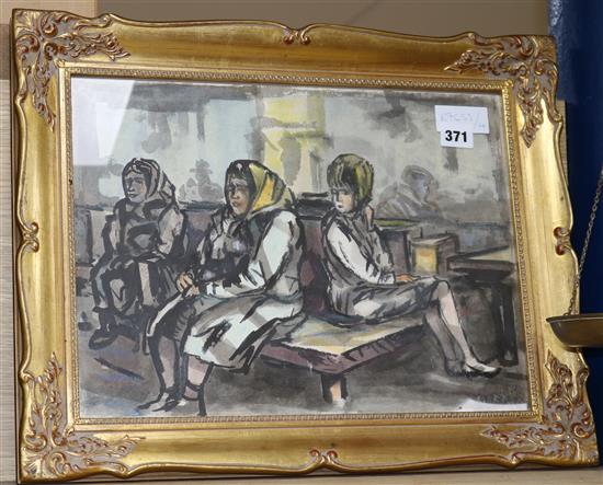 KSRP (Slovakian?) Women in a waiting room 29 x 39cm